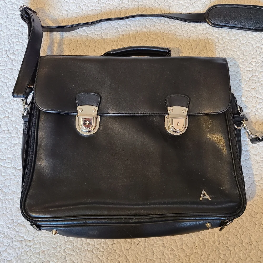 Black soft sides leather portfolio briefcase